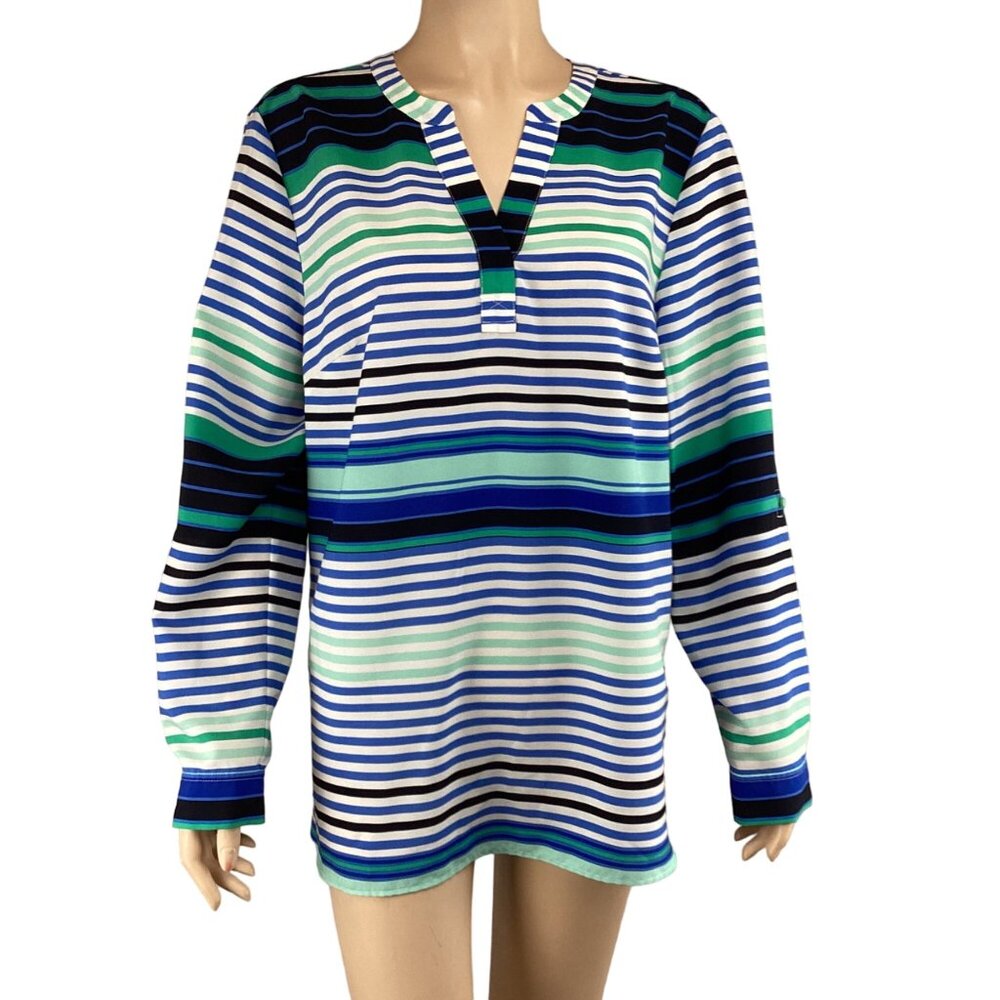 Talbots Top Blouse Size‎ Large Womens Multi-Color Striped Long Sleeve